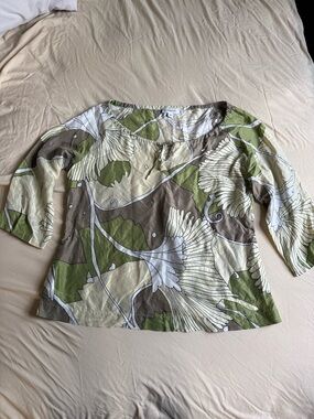 Calvin Klein 100% Silk Boho Floral Blouse - Size M - Green/Earth Tones